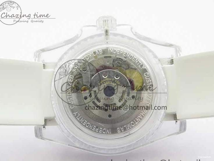KZF Best Transparent on Phantomlab Rubber Edition VR3135 Dial Blue Light Strap White Submariner 0219